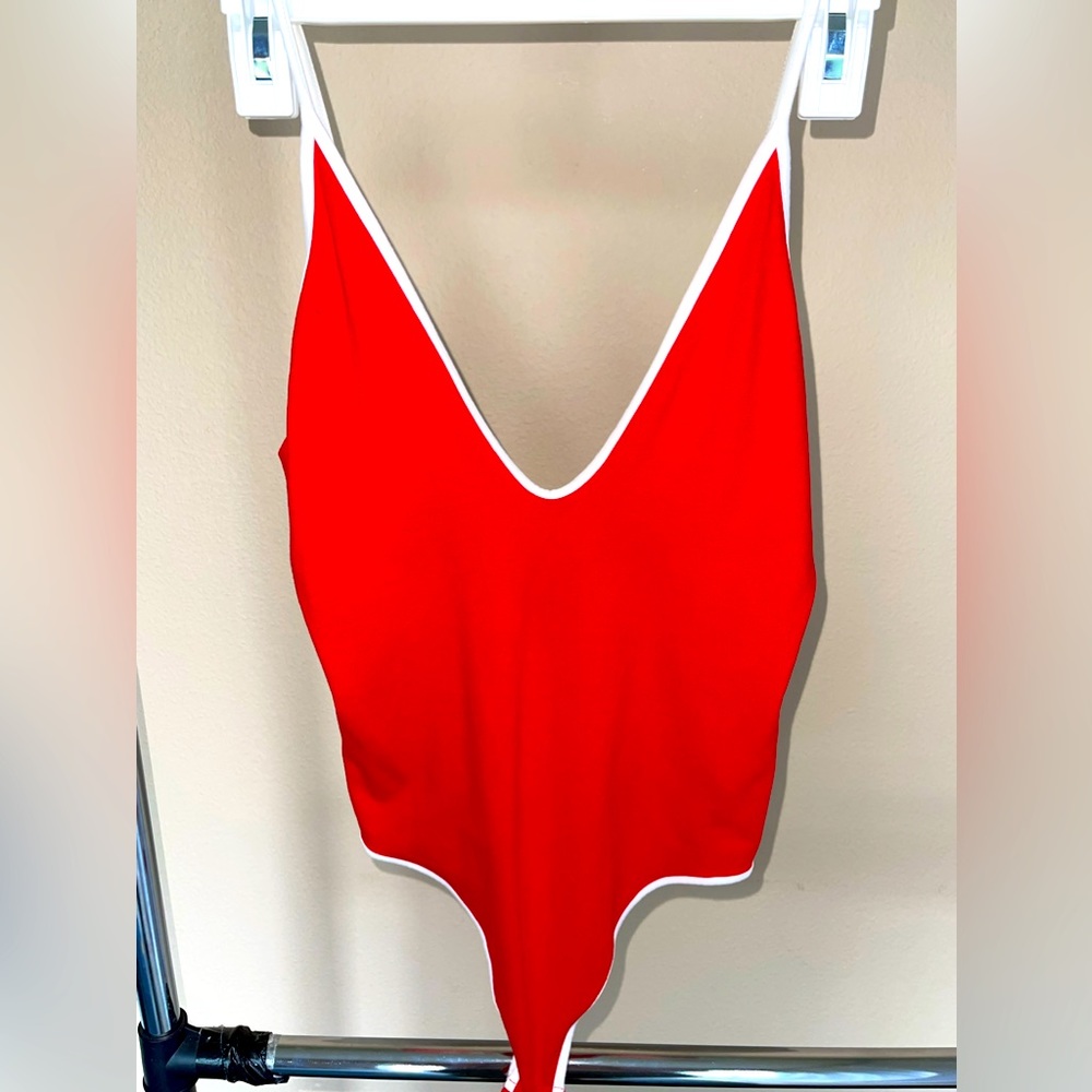 Red V-Neck bodysuit